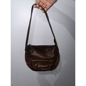 Vintage Fossil Brown Pebbled Leather Shoulder Handbag Y2K F‎